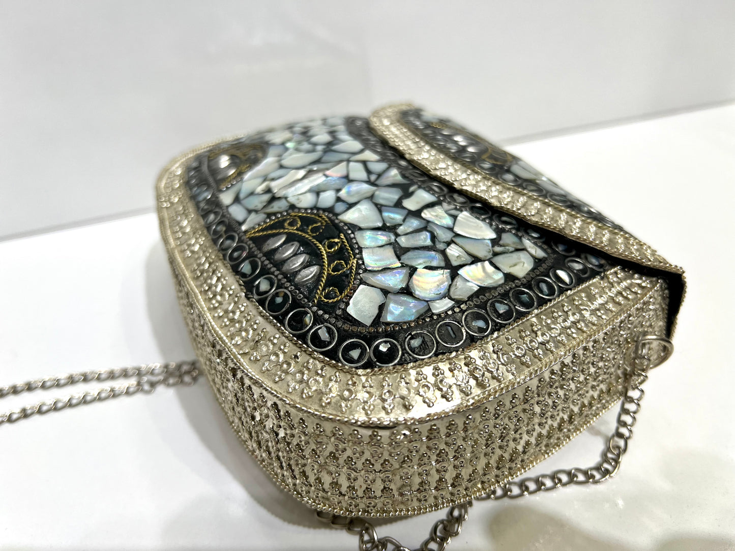 Sac a bandoulière effets argent marbré