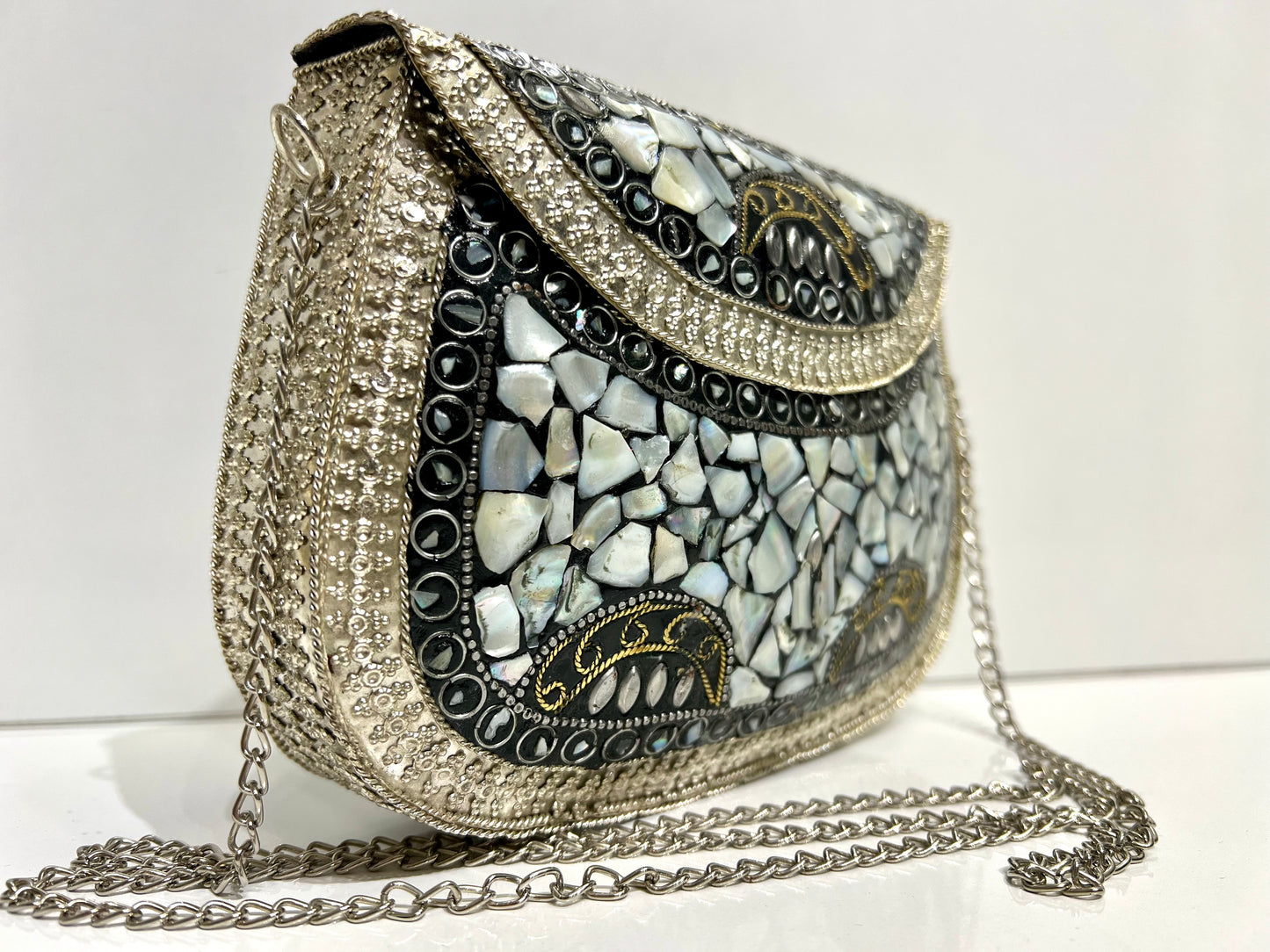 Sac a bandoulière effets argent marbré