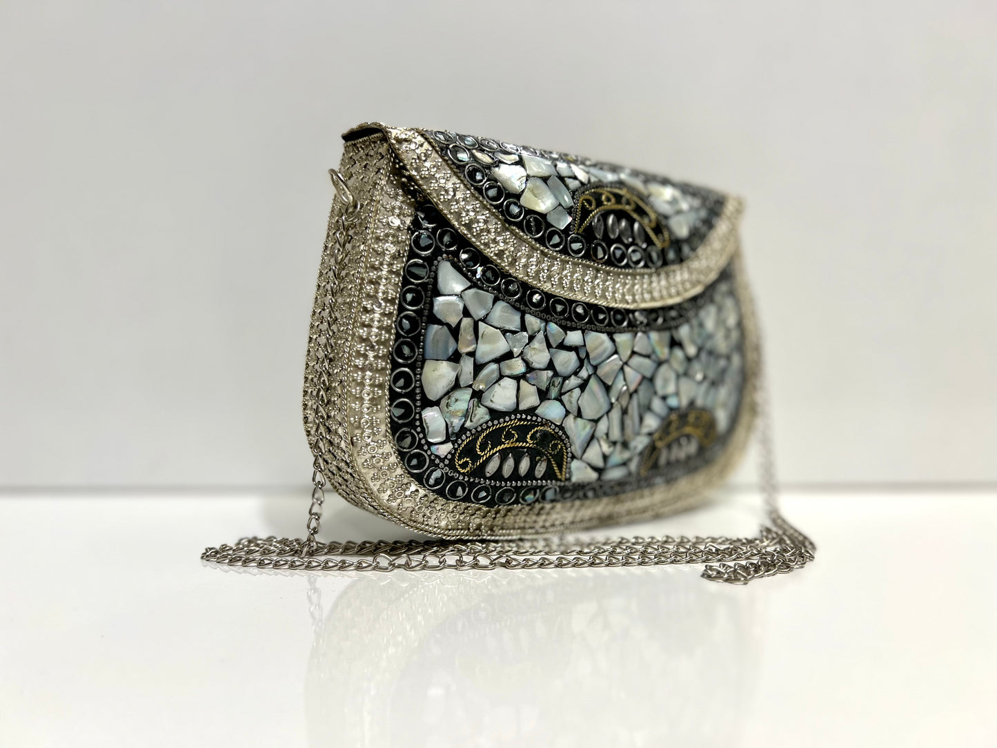 Sac a bandoulière effets argent marbré